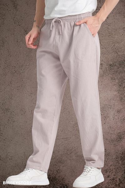 BİRBEYSTORE Καλοκαιρινό λινό παντελόνι Ακατέργαστο υφασμάτινο αθλητικό παντελόνι ελαστική μέση Unisex Άνετη εφαρμογή