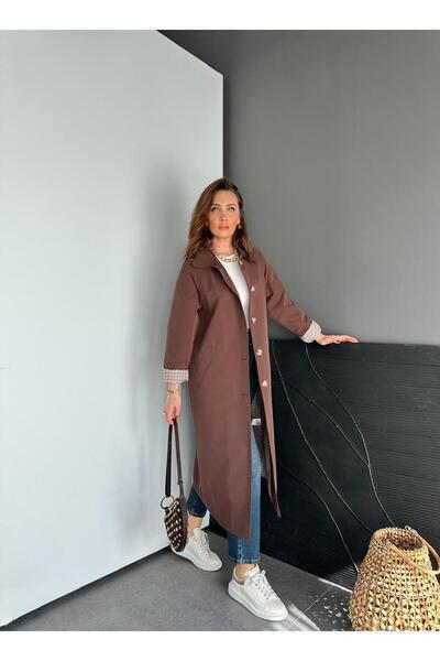 Zerrincan Giyim Kahve Kazayağı Desenli Astarlı Trençkot