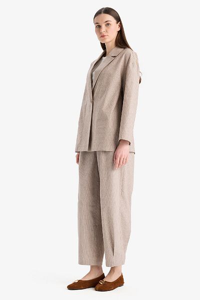 DeFacto Relax Fit Jacke Kragen Linie gemustert Leinen Blazer Jacke E4561AX25SP