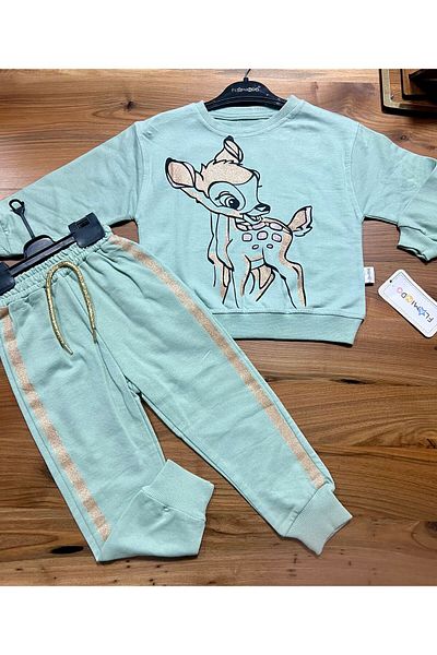 baby flamindo Baby Flamindo Silvery Deer Printed 2 Thread Girl's Tracksuit Set