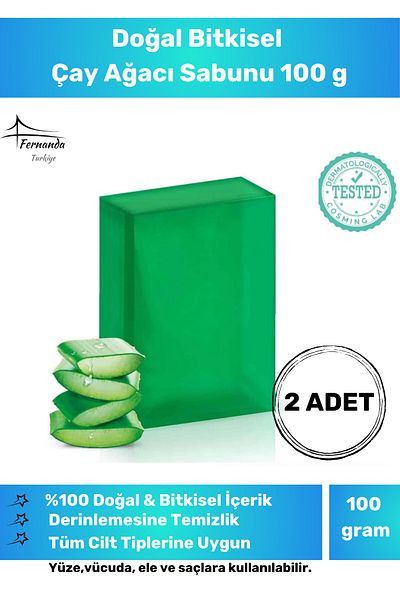 Fernanda 100% Natural Organic Tea Tree Soap Fragrance Facial Skin Whitening Organic Moisturizer 100 g - 2 Pieces