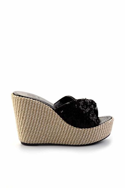 Bambi Black Genuine Leather Women's Slippers K04480092603