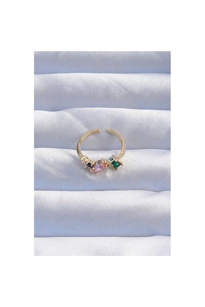 Skygo Brass Gold Color Colorful Zircon Stone Adjustable Ring - Tj-Byk3237