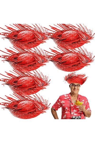 Belle Fusion Tropical party red straw hawaiian hat 13x36 cm