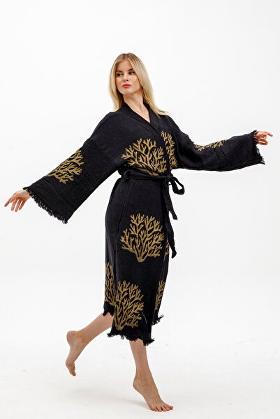 Befera Design Μουσελίνα κιμονό 100% βαμβακερό κοραλί μπουρνούζι με σχέδιο Kaftan