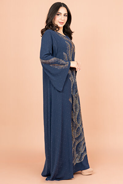 IKKXA Shimmering Crystal Jalabiya with Patterned Crystal Detailing