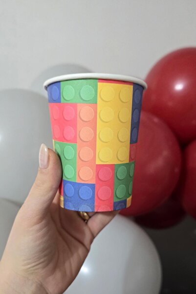PEKSHOP Renkli Bloklar Karton Bardak 8li