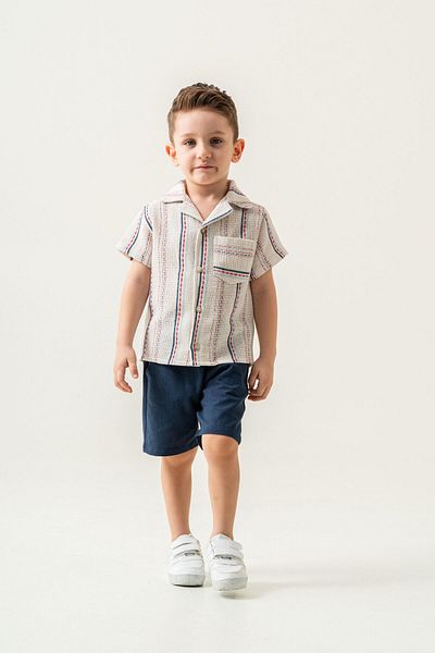 Magu Costum din două piese din muselină pentru băieți, cămașă și pantaloni scurți cu mânecă scurtă, vară și respirație