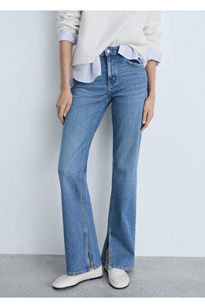 MANGO Woman Orta bel yırtmaçlı düz kesim jean