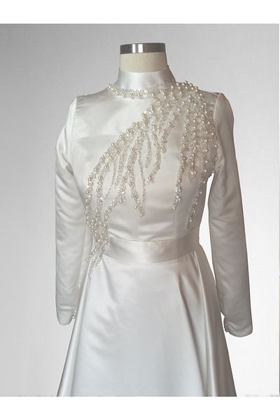 ASL Pearl Lace Detailed Flared Cut Hijab Wedding Dress