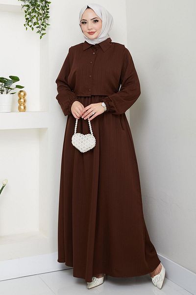 hafsamina Brown Bolero Elastic Dress Hm2702