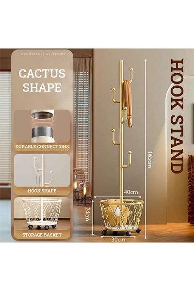 TrentonGCC Modern Cactus Model Hook Stand with Basket – Stylish & Sturdy Coat Rack
