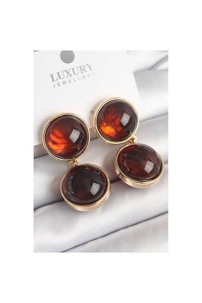 Skygo Brass Gold Color Dangle Tiger Eye Model Women's Earrings - Tj-Bkp10048