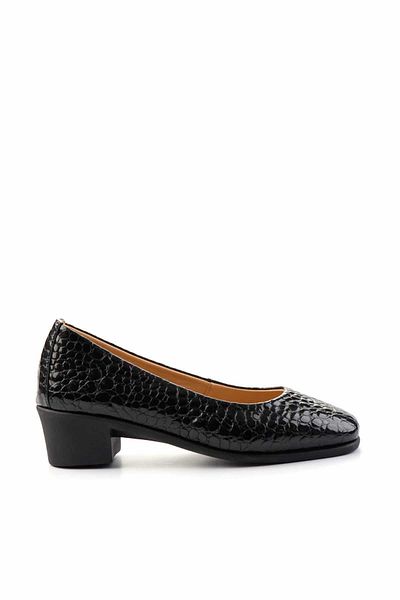 Bambi Black Crocodile Leather Women's Classic Heeled Shoes K01456322303