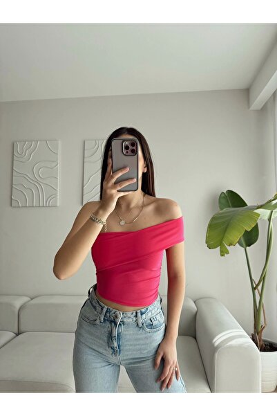 Zoom Butik Tek Omuz Çapraz Crop - FUŞYA