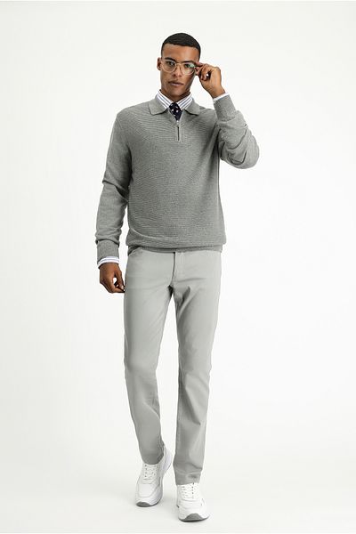 Kiğılı Polo Neck Regular Fit Zippered Patterned Cotton Knitwear Sweater