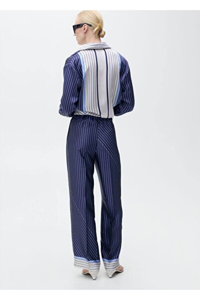 MANGO Woman Çizgili düz kesim pantolon