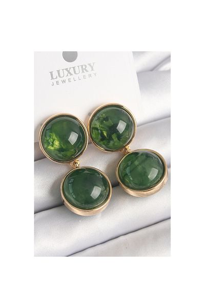 Skygo Gold Colored Green Enamel Circle Women's Earrings - Tj-Bkp10050