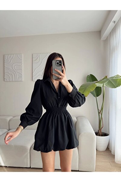 Zoom Butik Gipeli Balon Elbise - SİYAH