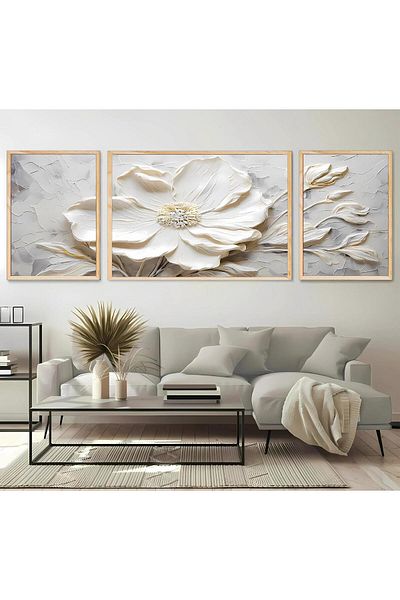 woodhomeworks Дървена рамка за абстрактна картина от 3 части за дома, хола, спалнята, балкона, декорацията Qmrc45