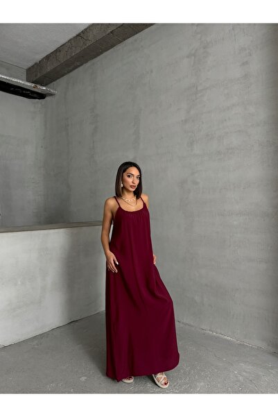 BEJNA Women's Burgundy Comfortable/Wide Fit Straight Maxi Modal Dress