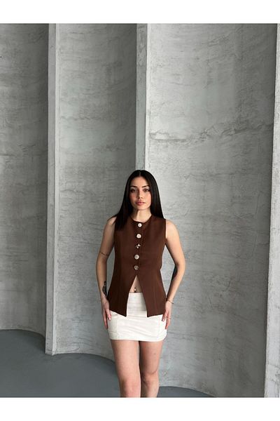 İLKCET MODA Vestă lungă cu detaliu cu nasturi