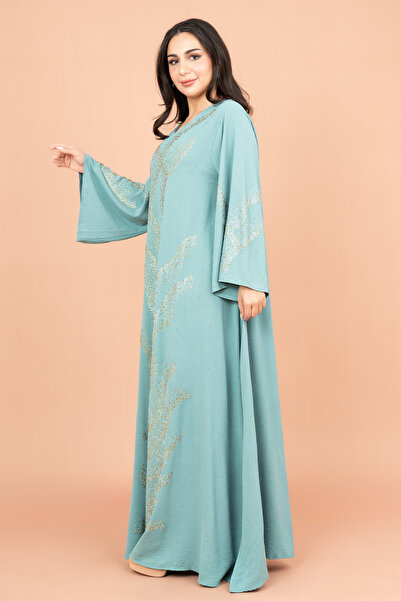 IKKXA Shimmering Crystal Jalabiya with Patterned Crystal Detailing