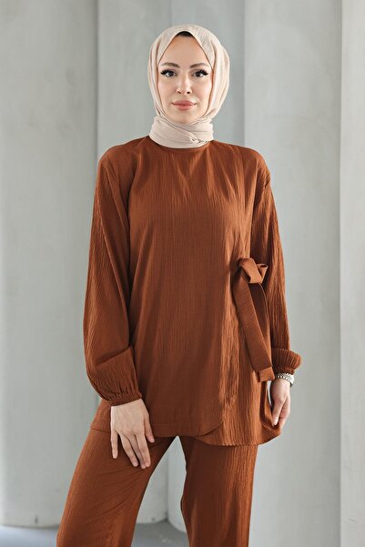 MİSSKAYLE Καφέ λεπτομερής δέσιμο κοστουμιού