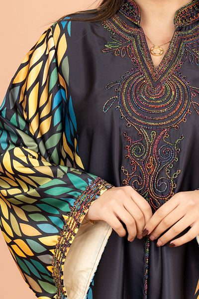 IKKXA Mandarin Collar Embroidered Jalabiya