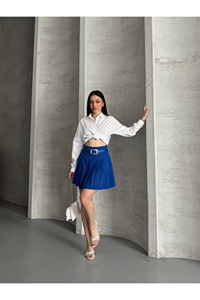 İLKCET MODA Жіноча міні-спідниця з підкладкою, з плісированим поясом