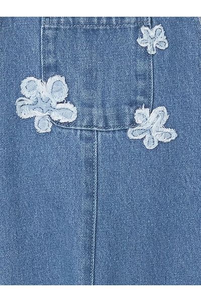LC Waikiki Rochie Salopet Jean pentru fete, cu guler pătrat albastru Lcw Kids