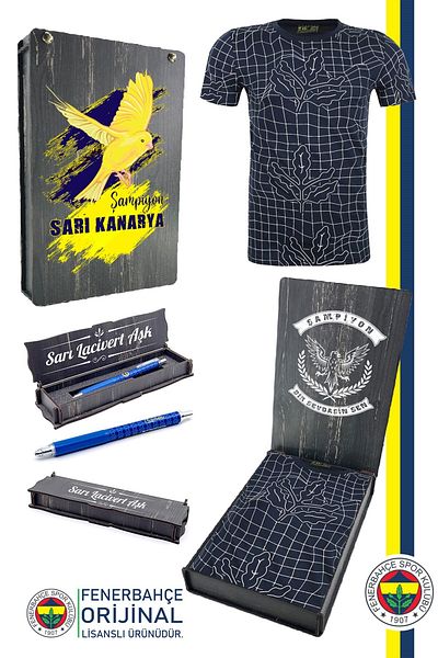 Fenerbahçe Original Bonito Logo Tribune T-Shirt + Pen Set Wood Holy