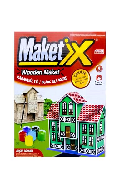 Kuzey Vip Model Paintable Wooden Black Sea House 6 Colors Acrylic Paint Educational Toy Wooden Painting Wooden House