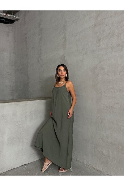 BEJNA Women's Khaki Comfortable/Wide Fit Straight Maxi Modal Dress