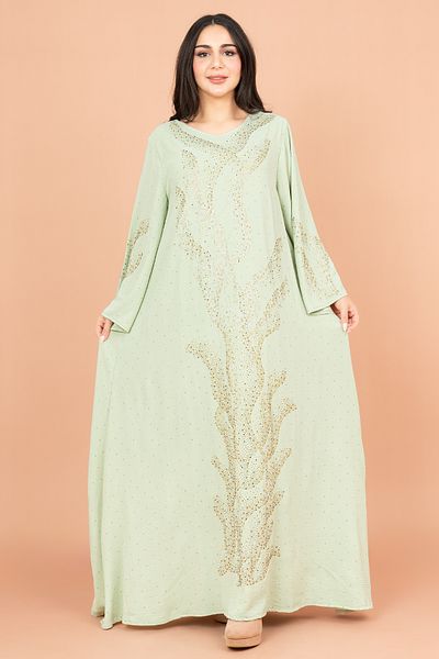 IKKXA Shimmering Crystal Jalabiya with Patterned Crystal Detailing