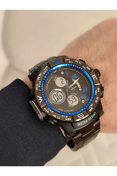 Quamer Men's Wrist Watch Analog and Digital with Metal Band 2175