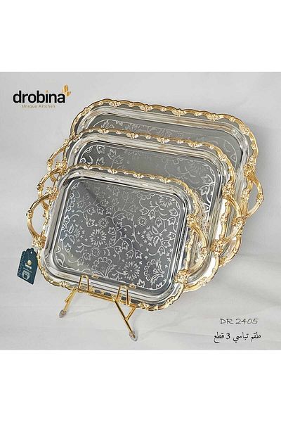 drobina طقم تباسي تقديم فاخر ستانلس ستيل من دروبينا