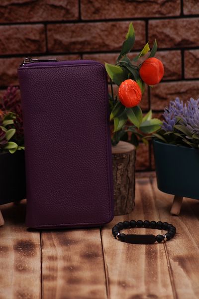 Ozka Leather Collection Unisex Lompo Tura Long Leather Card Holder Wallet and Bracelet Gift
