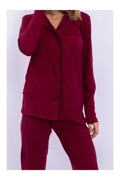 Pierre Cardin Set pijamale de damă bordeaux cu mâneci lungi și nasturi în față R.O.Z..8.2.E.L.T.8.