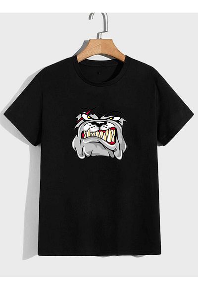 makiteks Ανδρικό μπλουζάκι Unisex Oversize με στάμπα μπουλντόγκ Λευκό-Μαύρο-Γκρι