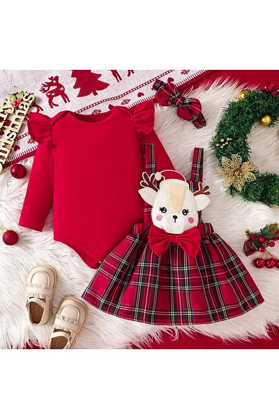 nannie Bambi Red Christmas Girl Dress - 9-12 months