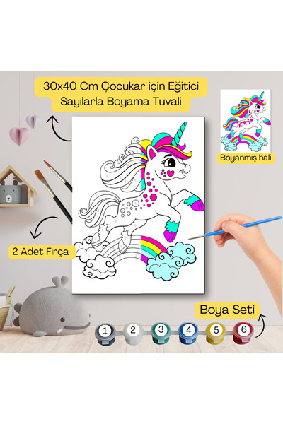 hediye hobim Çocuklar İçin Eğitici Sayılarla Boyama Seti Renkli At–30x40 Tuva...