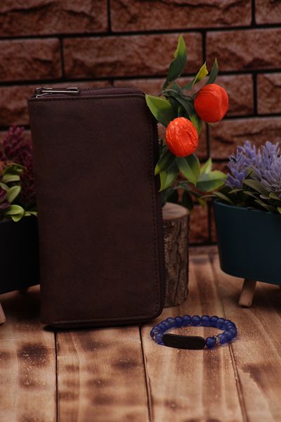 Ozka Leather Collection Унисекс дълъг кожен калъф за карти, портфейл, портфейл - син, гривна, подарък 3