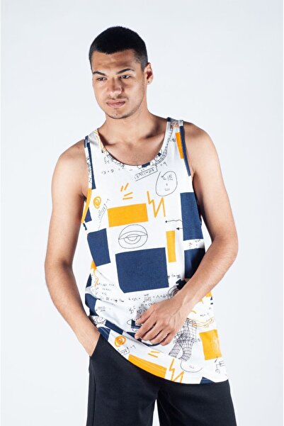Superbluemexico Men's Two Thread Gigür Printed Strappy Tank Top T-Shirt