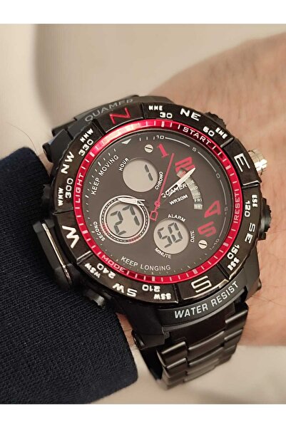 Quamer Erkek Kol Saati Analog ve Digital Metal Kordonlu 2176