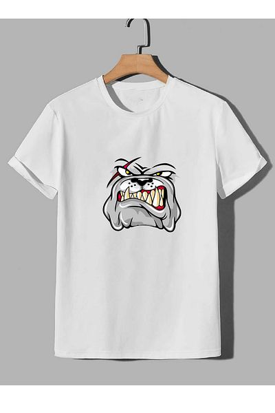 makiteks Tricou unisex oversize cu imprimeu Bulldog pentru bărbați alb-negru-gri