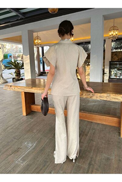 MEECY Damen-Doppelanzug aus cremefarbenem Leinen