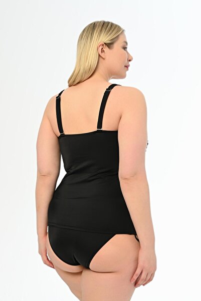 AQUAVİVA Aquaviva Kadın Büyük Beden Siyah Palmiye Desen Messina Toparlayıcı Yanı Sürgülü Tankini