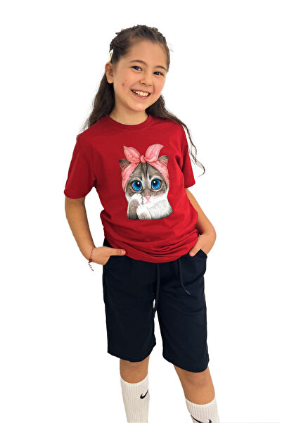 yudemia Cat Printed Girl's T-Shirt and Shorts Set | 100% Cotton, Stylish and Comfortable