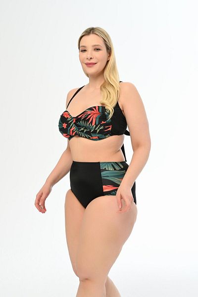AQUAVİVA Large Size Aquaviva Black Draped Bikini Set - Mixed Pattern Anjelq